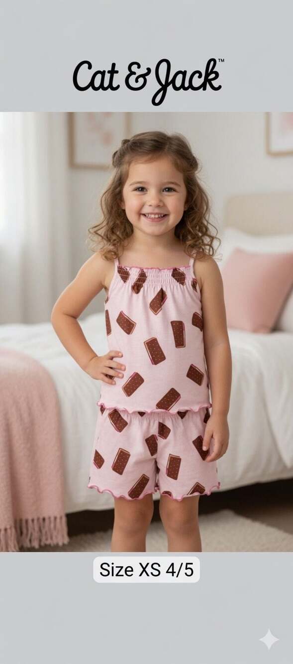 Cat & Jack Girls' Ice Cream Sandwich Pajama Set Size XS 4/5